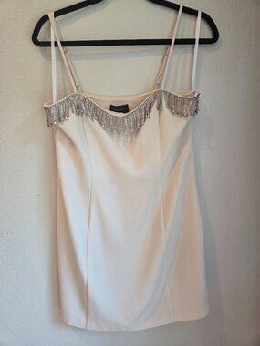 Majorelle Ivory Rhinestone Fringe Mini Dress Womens Medium NWT Cocktail Party